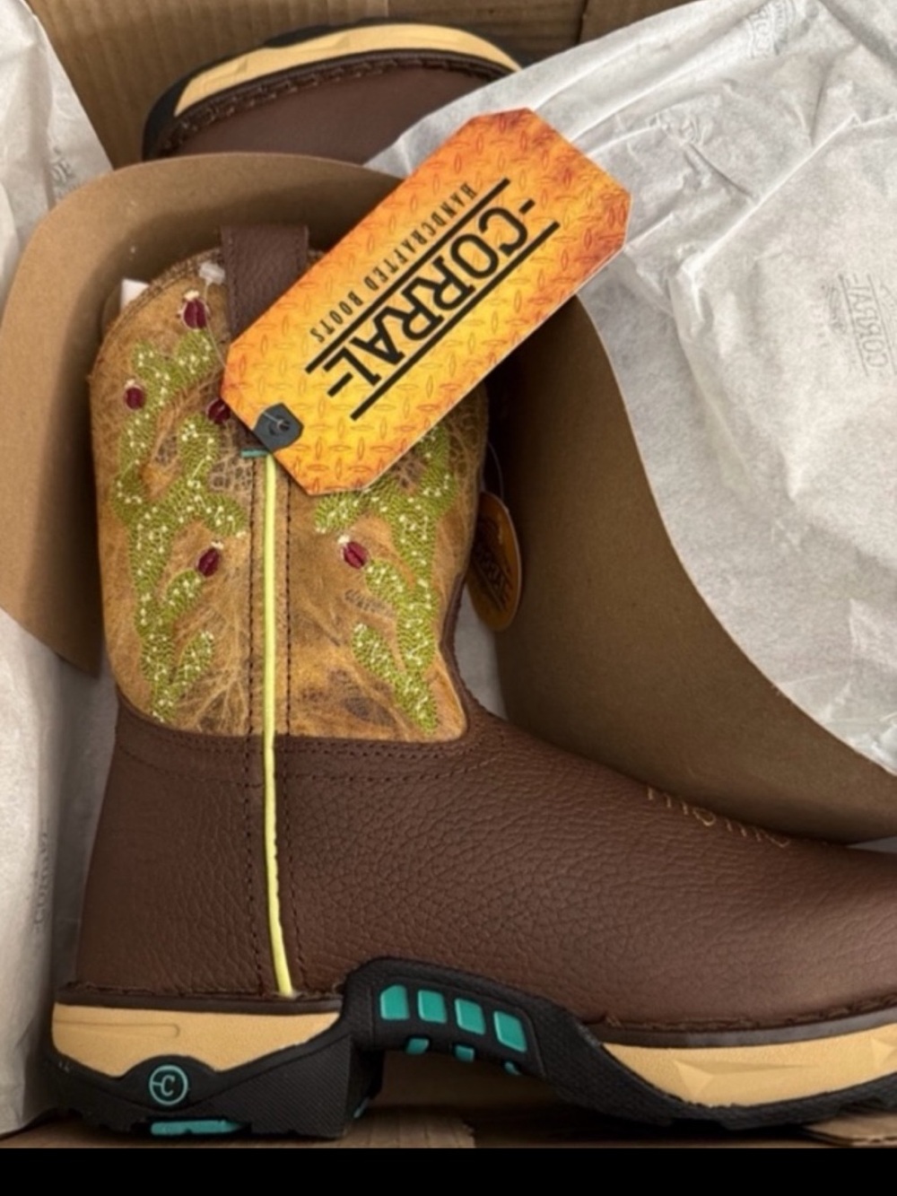 Corral Chocolate Leather Western Boot Embroider Cactus Water Resistant Women 6.5